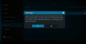 Warning disclaimer for downloading unwanted sources on Kodi